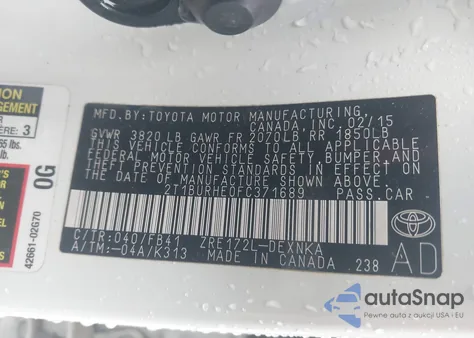 2015 Toyota Corolla Le из США, поврежденный, VIN 2T1BURHE0FC371689